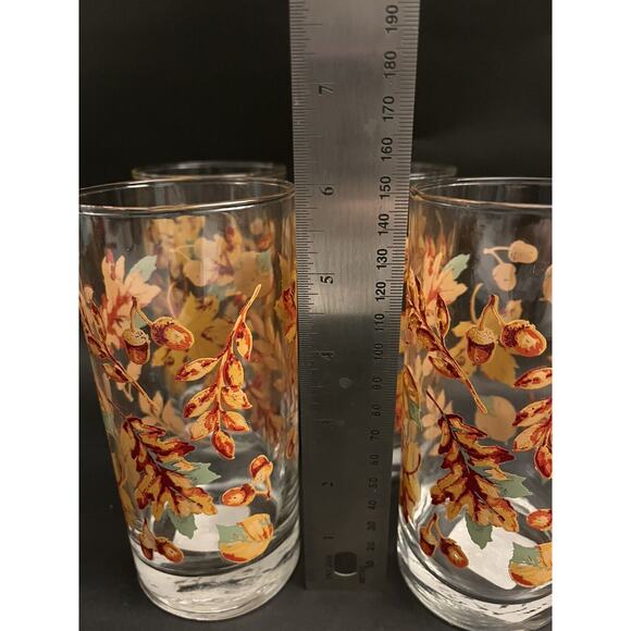5 Drinking Glasses Fall Autumn Leaf Acorn Greenbrier Int'l Orange Green Yellow - Picture 4 of 5